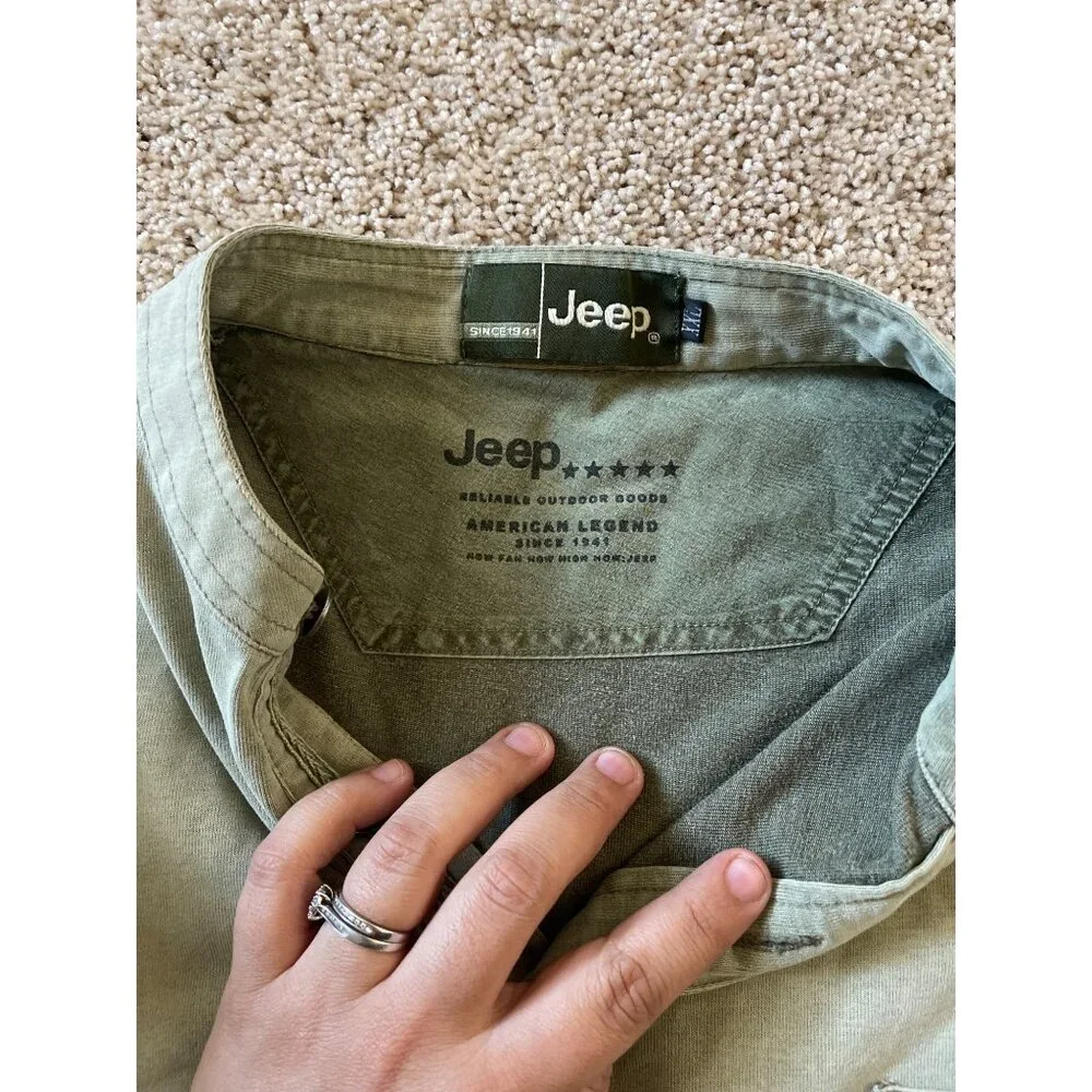 VTG Jeep Men's Green Long‎ Sleeve Size Large 90s Collared Winter